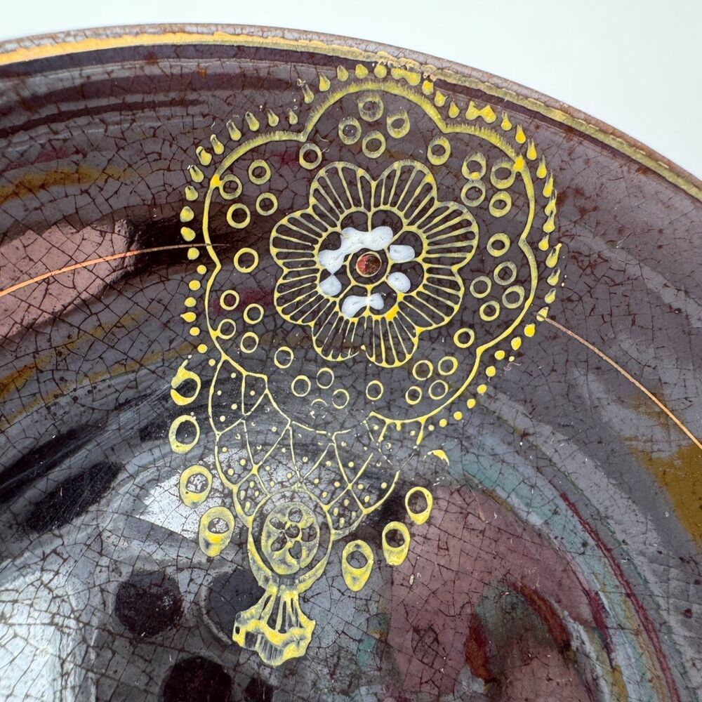 Vintage Made in Japan Set 3 Bowls Paisley Crackle Glaze Gold Jeweled 4.75"